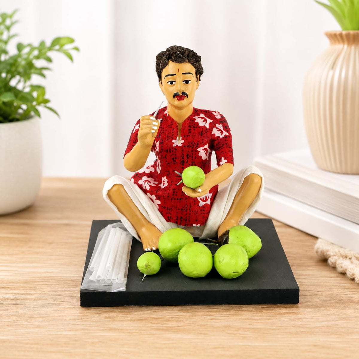 Niharika Collections Krishnanagar Handmade Clay Gift & Décor | Basic- Sitting Human Figure Miniature Idol - Coconut Seller