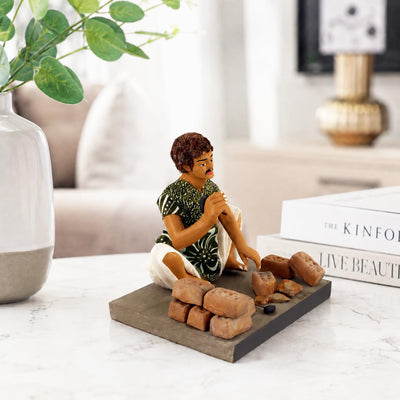 Niharika Collections Krishnanagar Handmade Clay Gift & Décor | Prime- Sitting Human Figure Miniature Idol - Brick Breaker