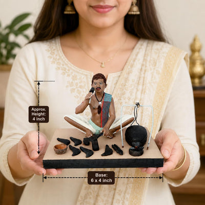 Niharika Krishnanagar Handmade Clay Blacksmith Idol for Home Décor & Gifting, Sitting Human Figure Miniature Showpiece, Multicolour Indian Art Figurine, 15.2 x 10.2 x 10.2 cm-1 Piece