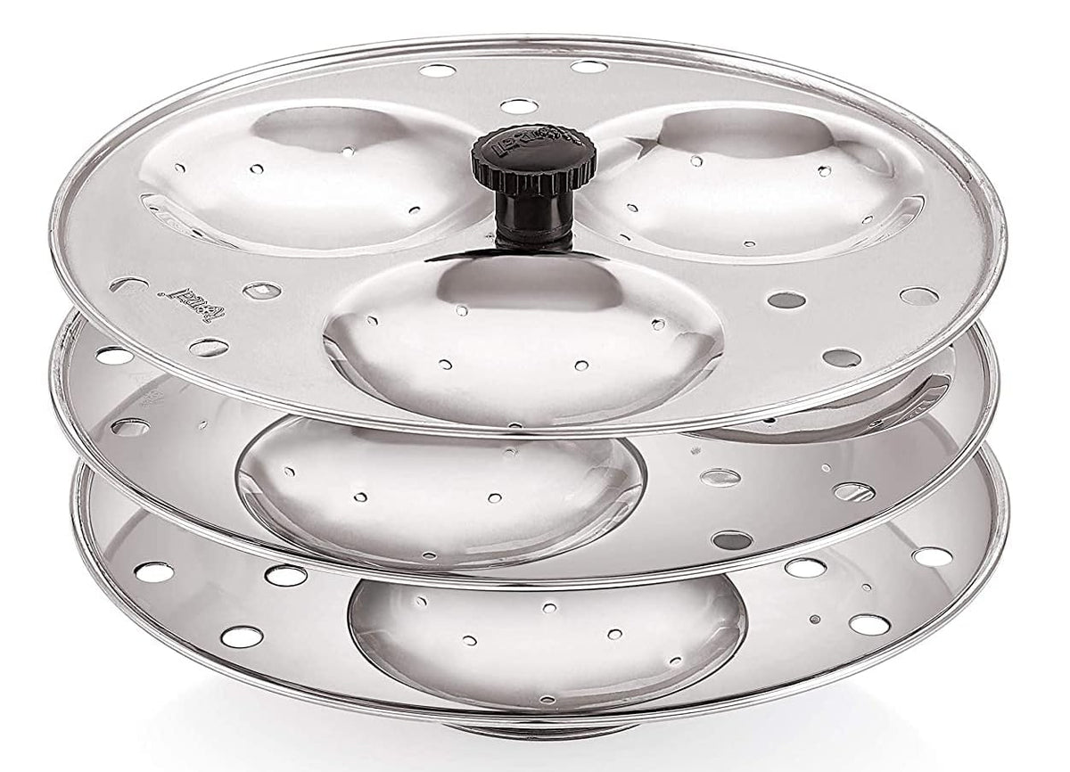 Dynore Stainless Steel Idli Stand Idli Maker 3 x 3 Plates (9 Idli), 9 liter, Silver