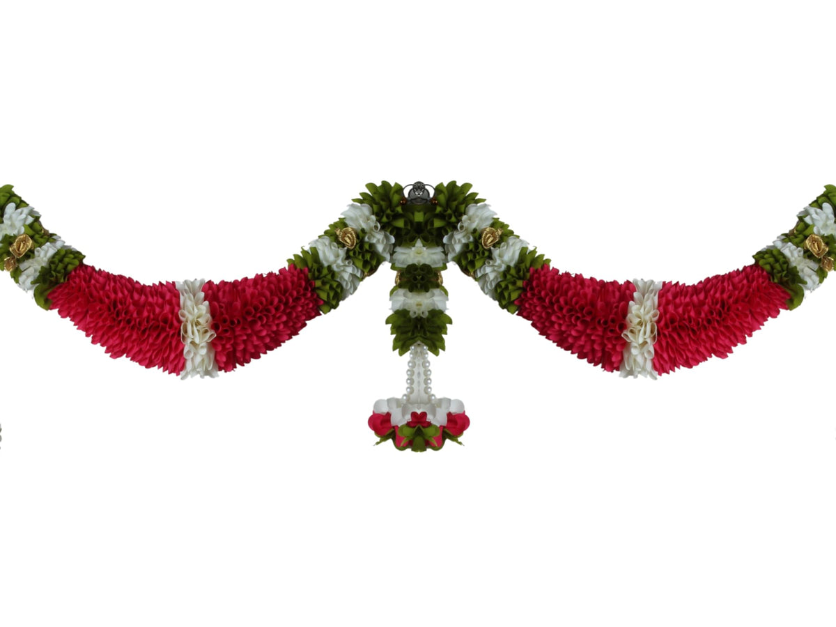 Dark Pink & Cream Hanging Artificial Flower Toran for Main Door Entrance, Reusable Thoran for Pooja Mandir, Living Room & Home Décor, Bandarwal for Festival Decoration (42x25 inch)