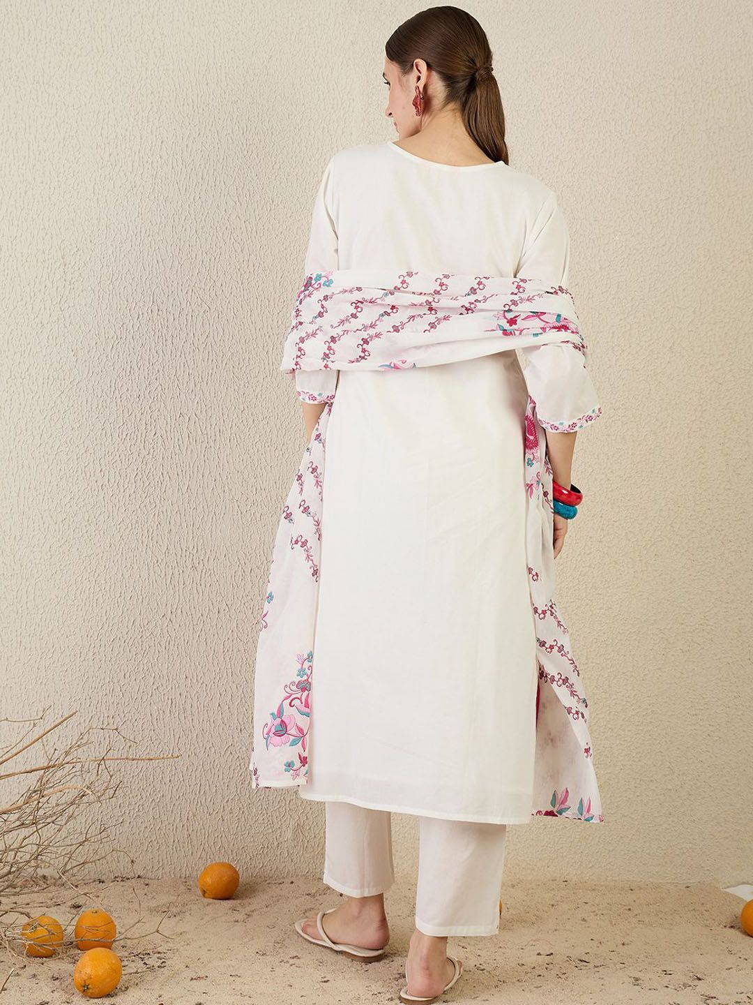 Women Floral Embroidered Regular Pure Cotton Kurta with Trousers & Dupatta
