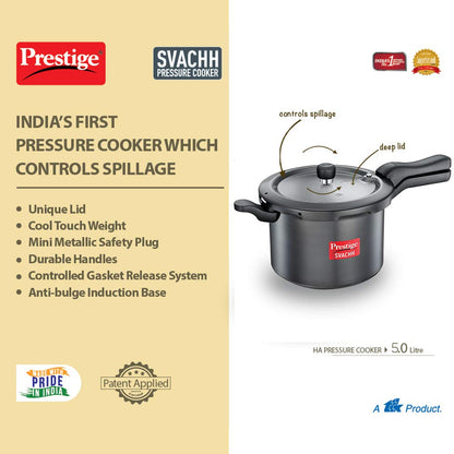 Prestige Deluxe Plus Hard Anodized Outer Lid Pressure Cooker, 5 Litres, Black