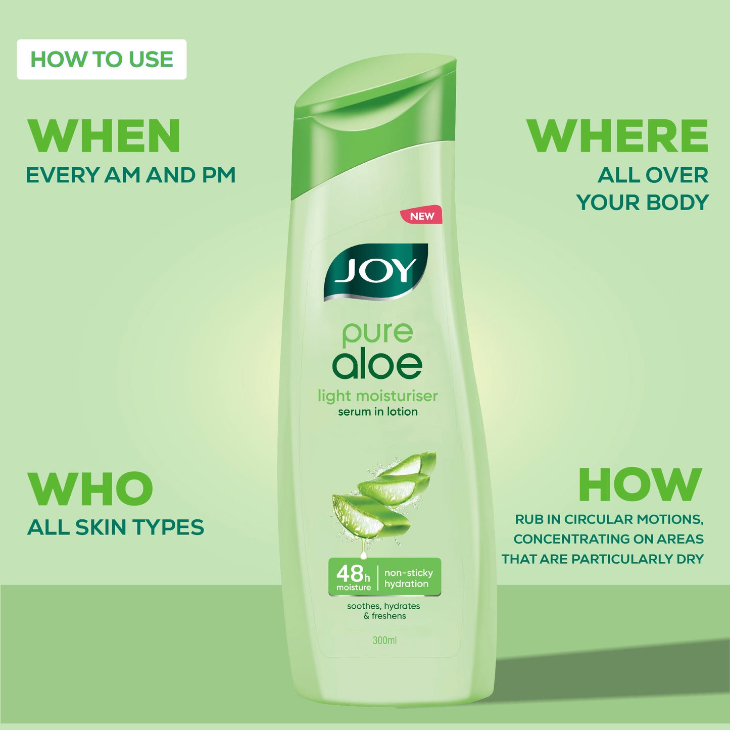 Joy Pure Aloe Vera Body Lotion, Lightweight 48hr Moisturization for Normal & Oily Winter Skin