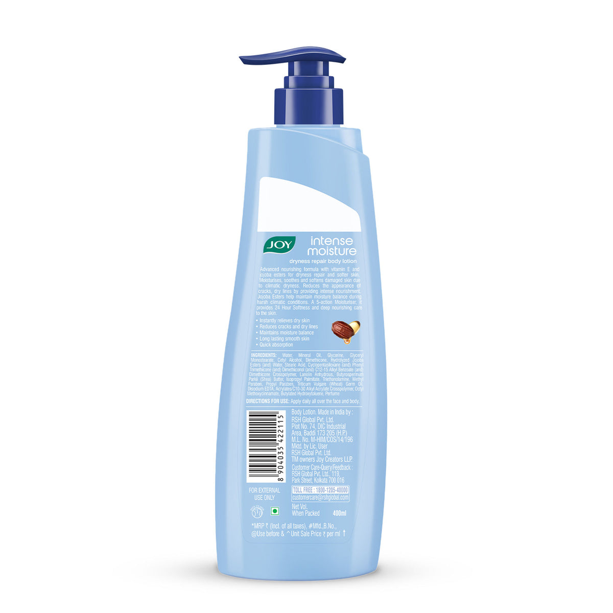 Joy Intense Moisture Dryness Repair Body Lotion with Vitamin E and Jojoba, providing 24-hour softness for winter skin.