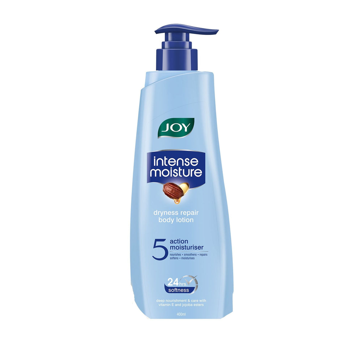 Joy Intense Moisture Dryness Repair Body Lotion with Vitamin E and Jojoba for 24-hour softness and winter skin care.