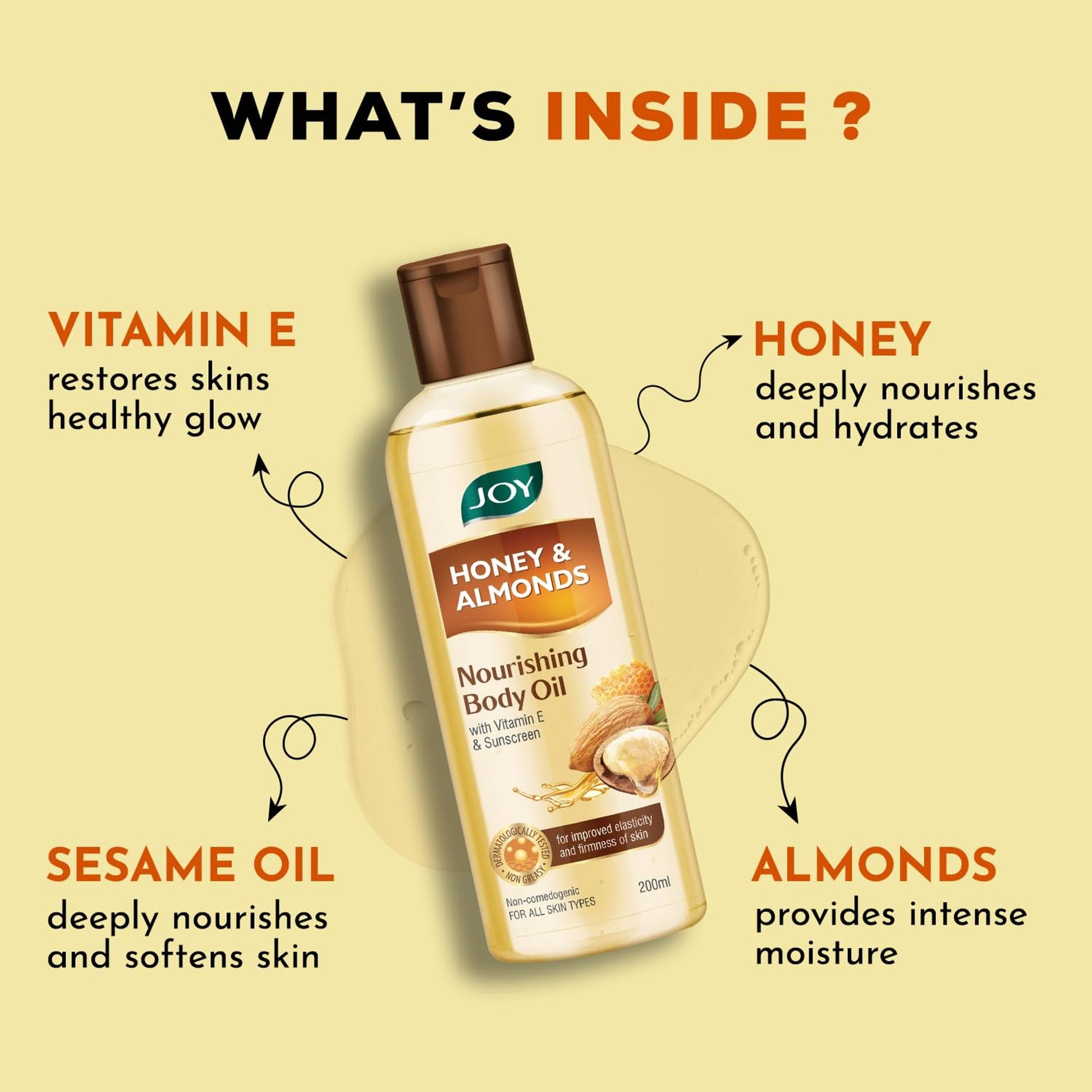 Joy Body Oil for Glowing Skin, Nourishing, Non-Greasy, Quick Absorbing, Honey & Almond