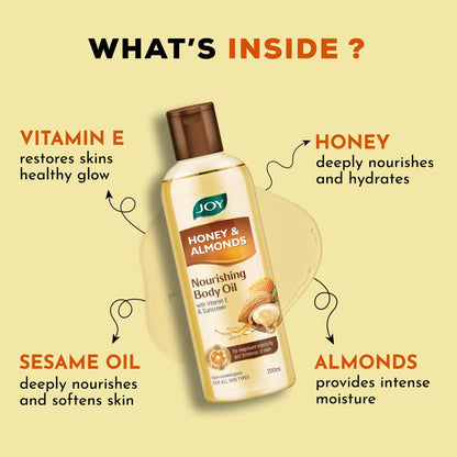 Joy Body Oil for Glowing Skin, Nourishing, Non-Greasy, Quick Absorbing, Honey & Almond
