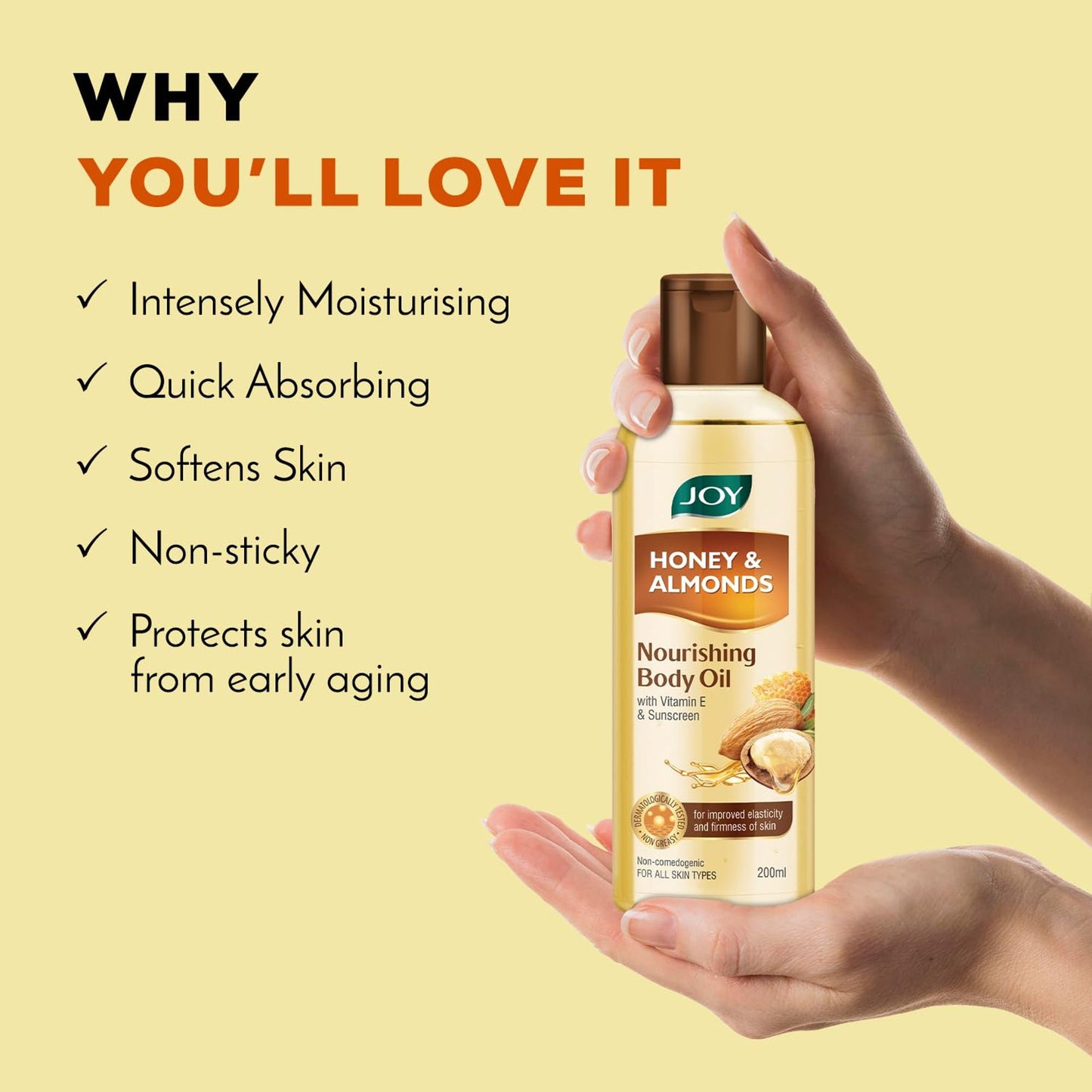 Joy Body Oil for Glowing Skin, Nourishing, Non-Greasy, Quick Absorbing, Honey & Almond