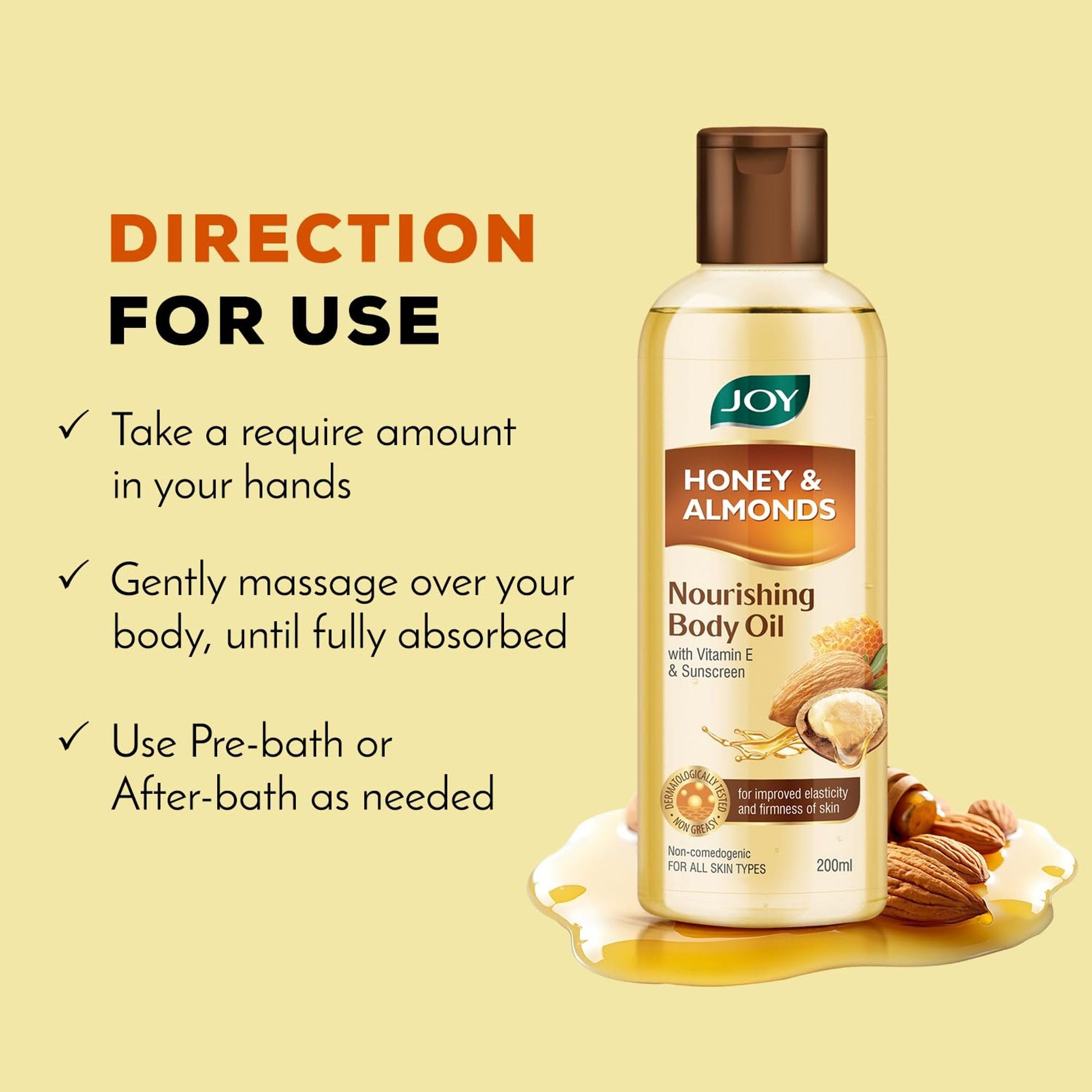 Joy Body Oil for Glowing Skin, Nourishing, Non-Greasy, Quick Absorbing, Honey & Almond
