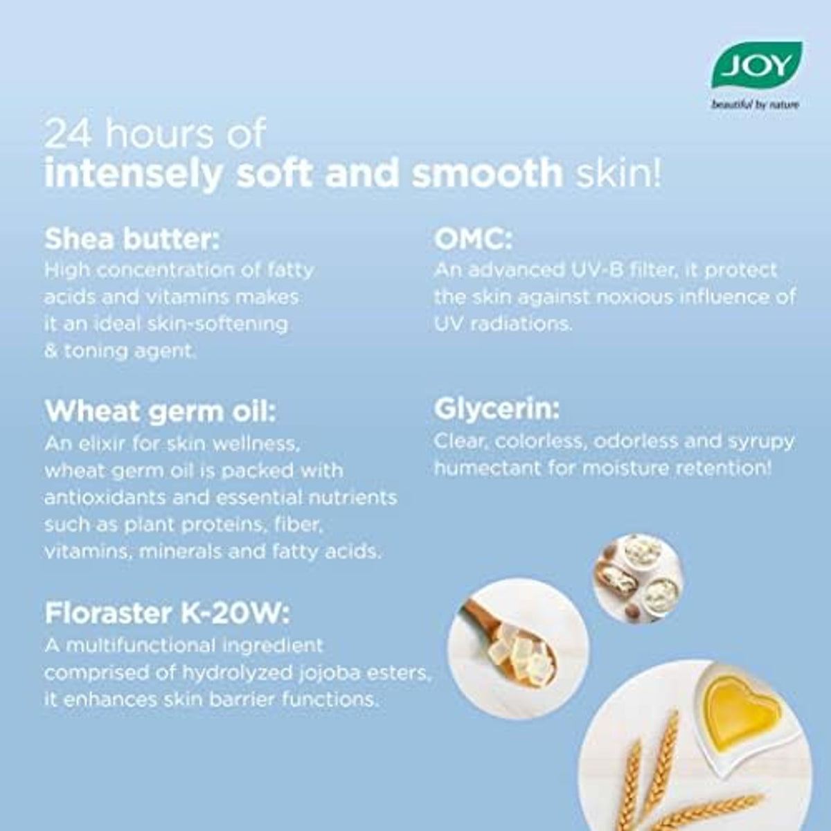 Joy Intense Moisture Dryness Repair Body Lotion with Vitamin E and Jojoba, for 24-hour softness and winter skin care.