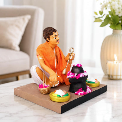Niharika Collections Krishnanagar Handmade Terracotta Clay | Basic- Sitting Human Figure Miniature Idol - Priest | Home Decor, Golu Display and Gifting