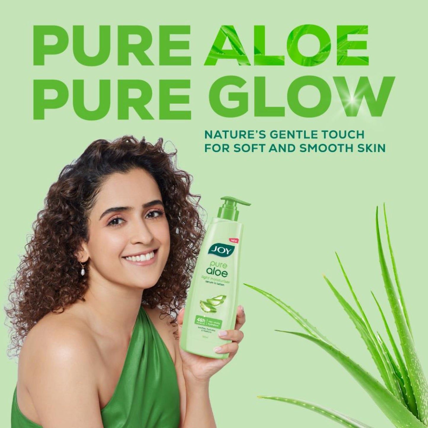 Joy Pure Aloe Vera Body Lotion, Lightweight 48hr Moisturization for Normal & Oily Winter Skin