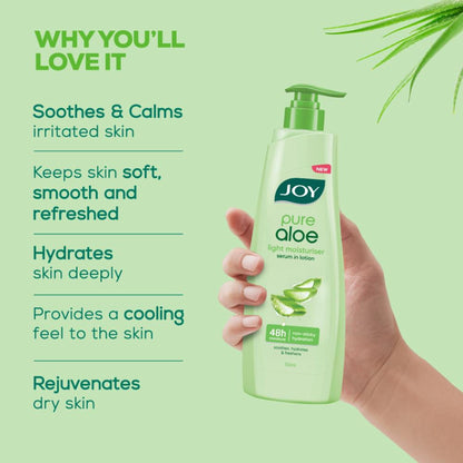 Joy Pure Aloe Vera Body Lotion, Lightweight 48hr Moisturization for Normal & Oily Winter Skin