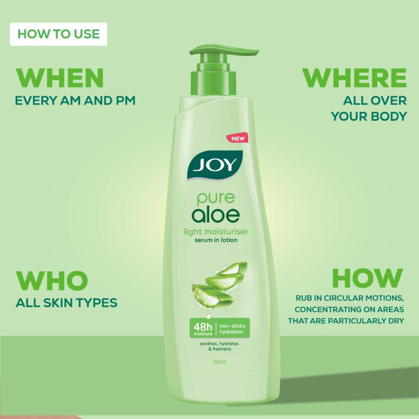 Joy Pure Aloe Vera Body Lotion, Lightweight 48hr Moisturization for Normal & Oily Winter Skin