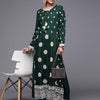 Indyancart IE Women Green & White Ethnic Motifs Embroidered Kurta with Trousers