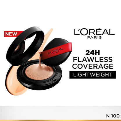 L'Oreal Paris Infallible Cushion Foundation, 24H Flawless Coverage, No Oxidation - N 100