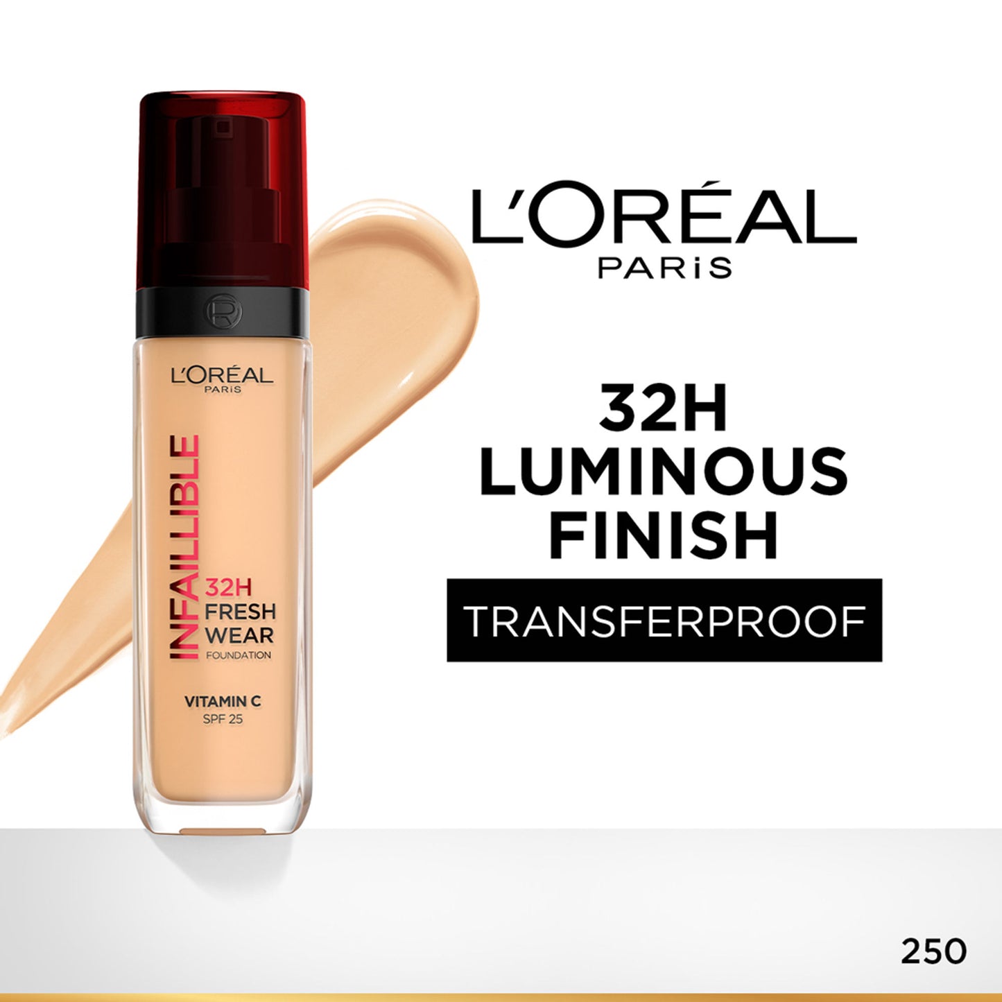 L'Oreal Paris Infallible 32H Fresh Wear Foundation - 250 Sable Eclat Radiant Sand