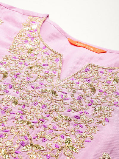 Indyancart IE Floral Embroidered Liva Kurta With Trousers & Dupatta