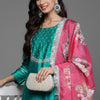 Dhiyona VA Women'sFloral Yoke Design Regular Thread Work Kurta with Trousers & With Dupatta