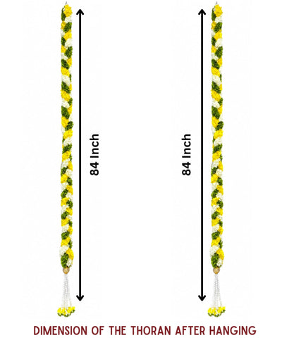 Artificial Flower Thoran Garland for Door Decoration | Parrot Green Lemon & Cream Floral Hanging for Diwali, Wedding, Pooja & Festive Home Décor | Traditional Toran Mala (84 Inch)