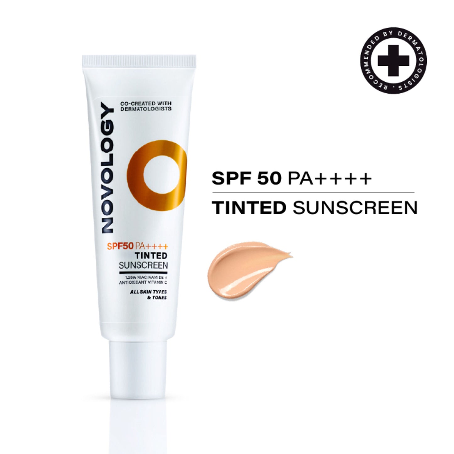 Novology SPF 50 PA++++ Tinted Sunscreen, For Pigmentation, Dark Spots, All Skin Types,Natural Finish