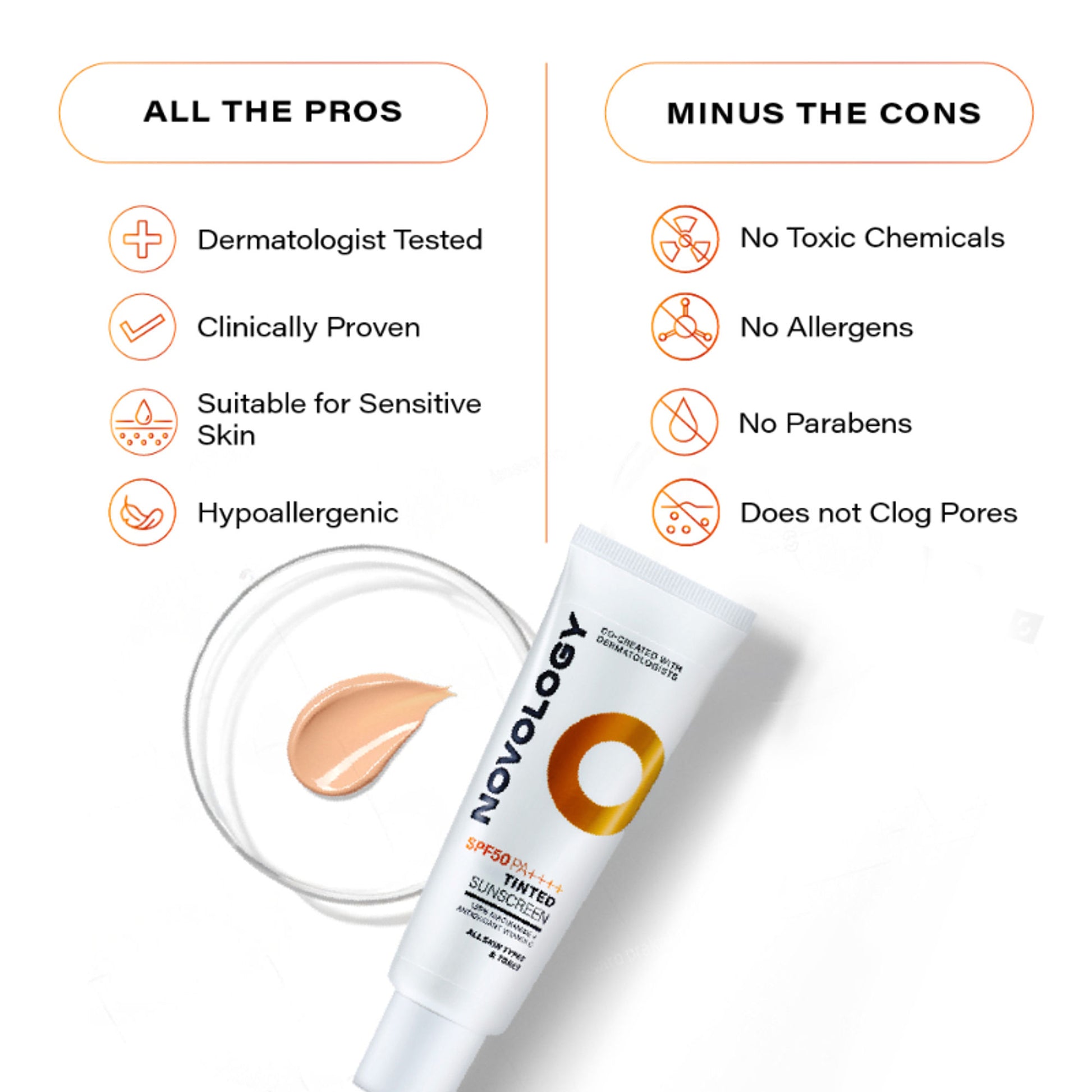 Novology SPF 50 PA++++ Tinted Sunscreen, For Pigmentation, Dark Spots, All Skin Types,Natural Finish