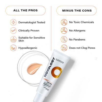 Novology SPF 50 PA++++ Tinted Sunscreen, For Pigmentation, Dark Spots, All Skin Types,Natural Finish