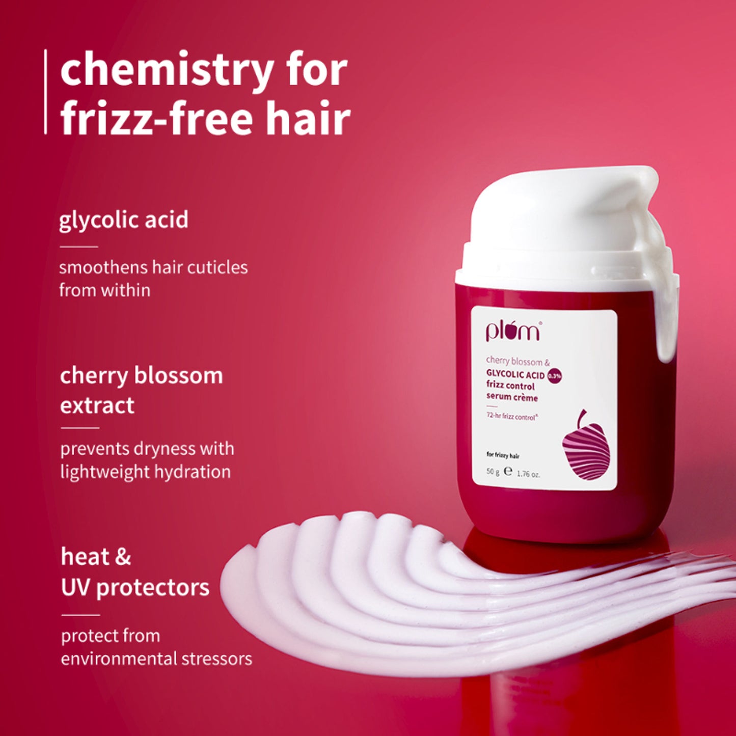 Plum 0.3% Glycolic Acid & Cherry Blossom Frizz Control Hair Serum Creme