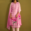 Dhiyona IE Checked V-Neck Linen Straight Kurta With Trousers & Dupatta