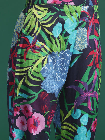 Indyancart IE Women Floral Printed Regular Pure Cotton Kurta with Trousers