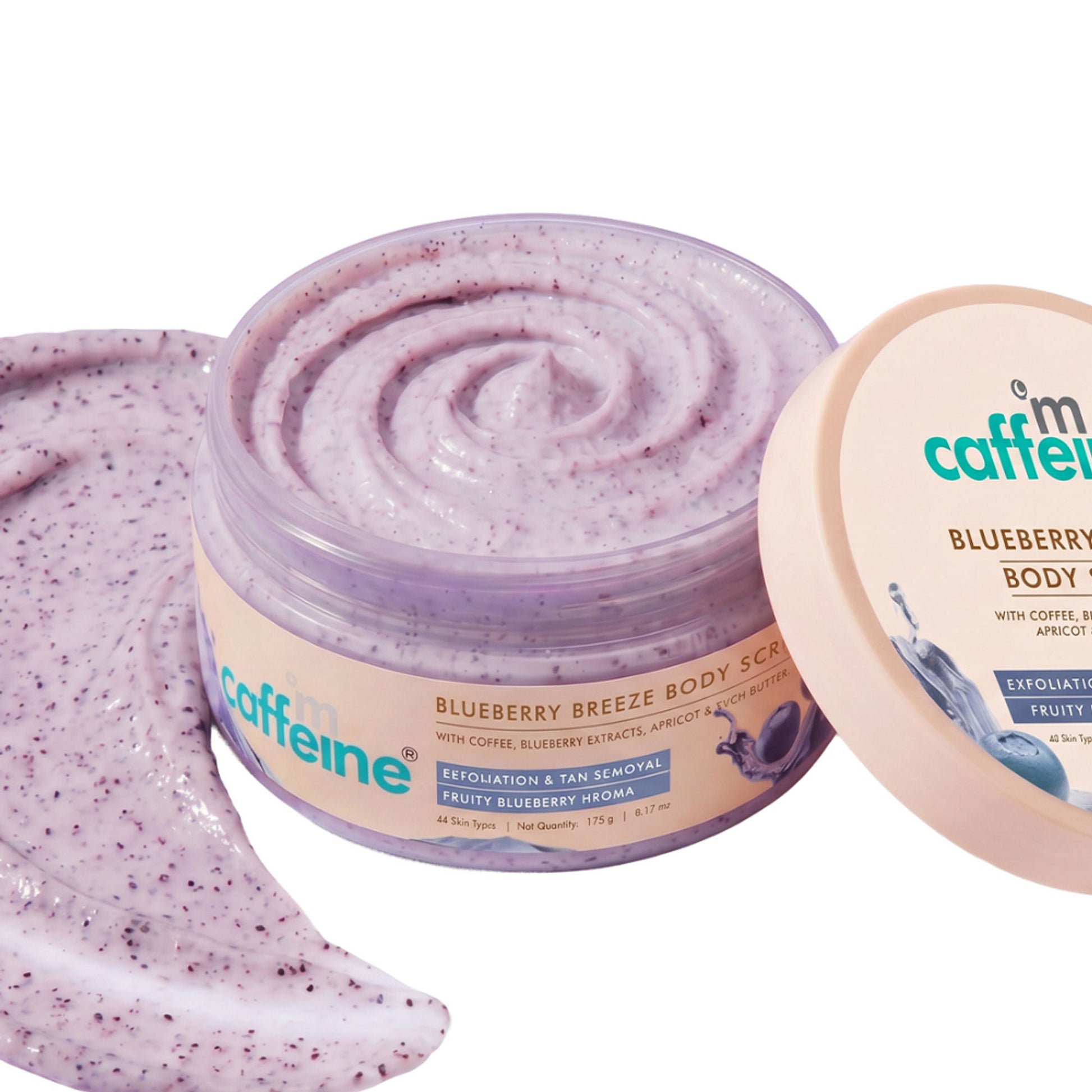 MCaffeine Blueberry Breeze Body Scrub For Glowing Skin, Exfoliates & Removes Tan