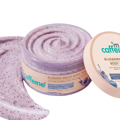 MCaffeine Blueberry Breeze Body Scrub For Glowing Skin, Exfoliates & Removes Tan