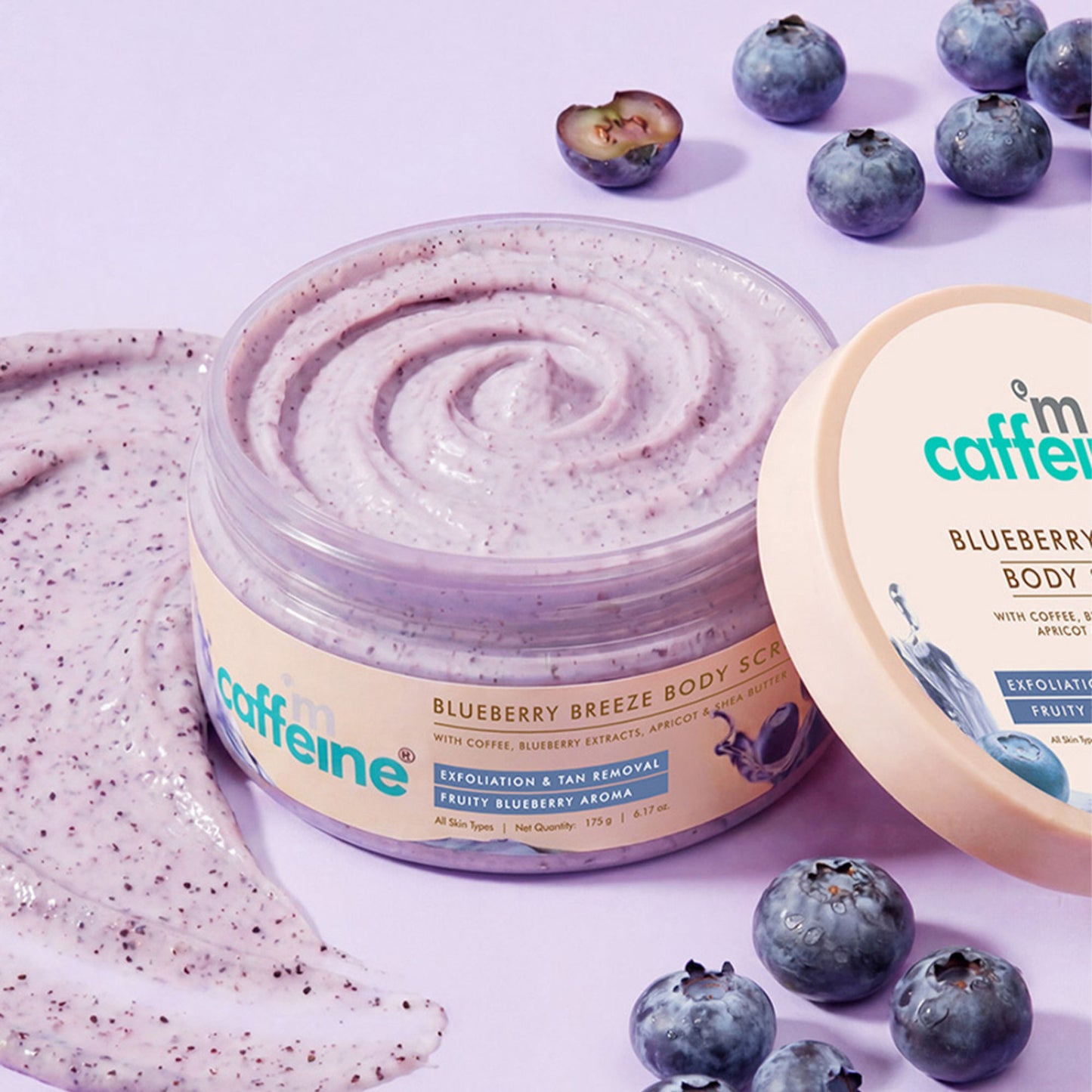 MCaffeine Blueberry Breeze Body Scrub For Glowing Skin, Exfoliates & Removes Tan