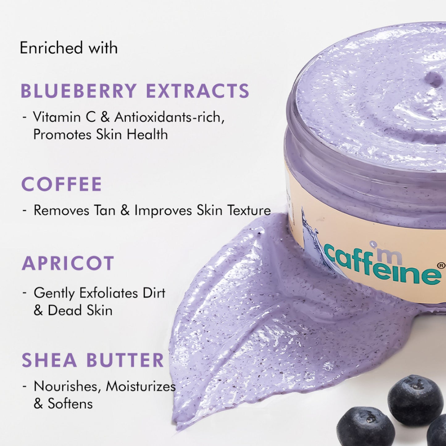 MCaffeine Blueberry Breeze Body Scrub For Glowing Skin, Exfoliates & Removes Tan