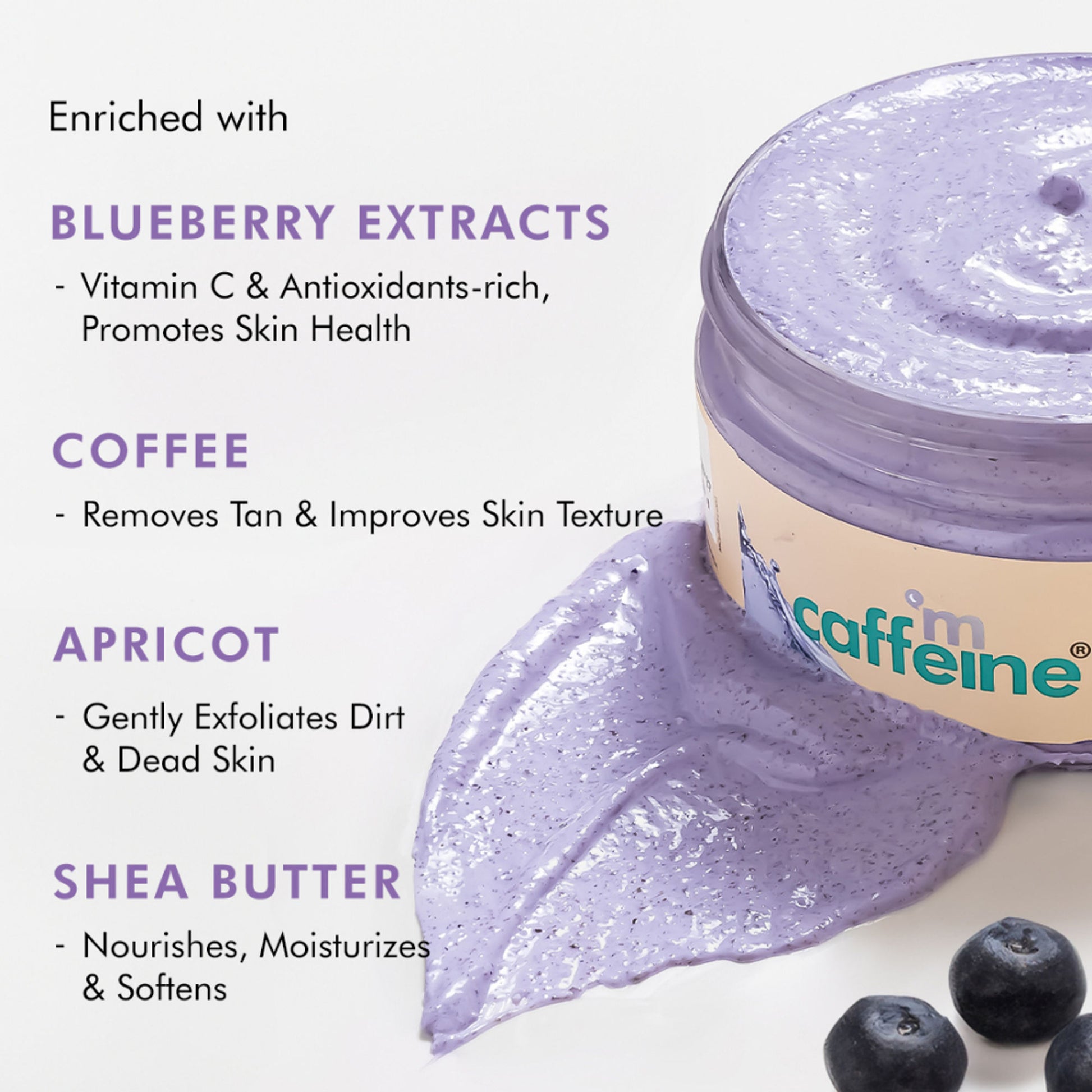 MCaffeine Blueberry Breeze Body Scrub For Glowing Skin, Exfoliates & Removes Tan