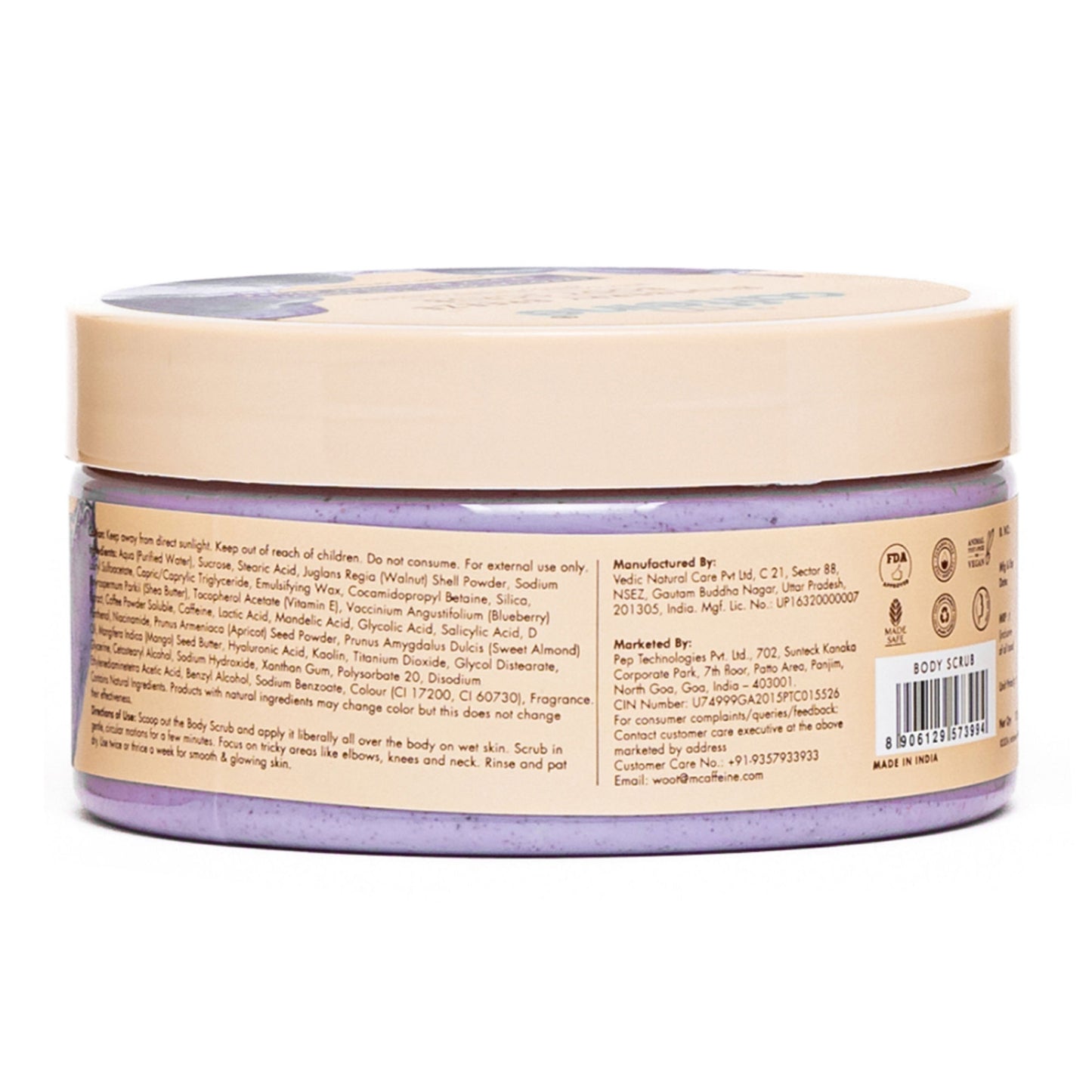 MCaffeine Blueberry Breeze Body Scrub For Glowing Skin, Exfoliates & Removes Tan