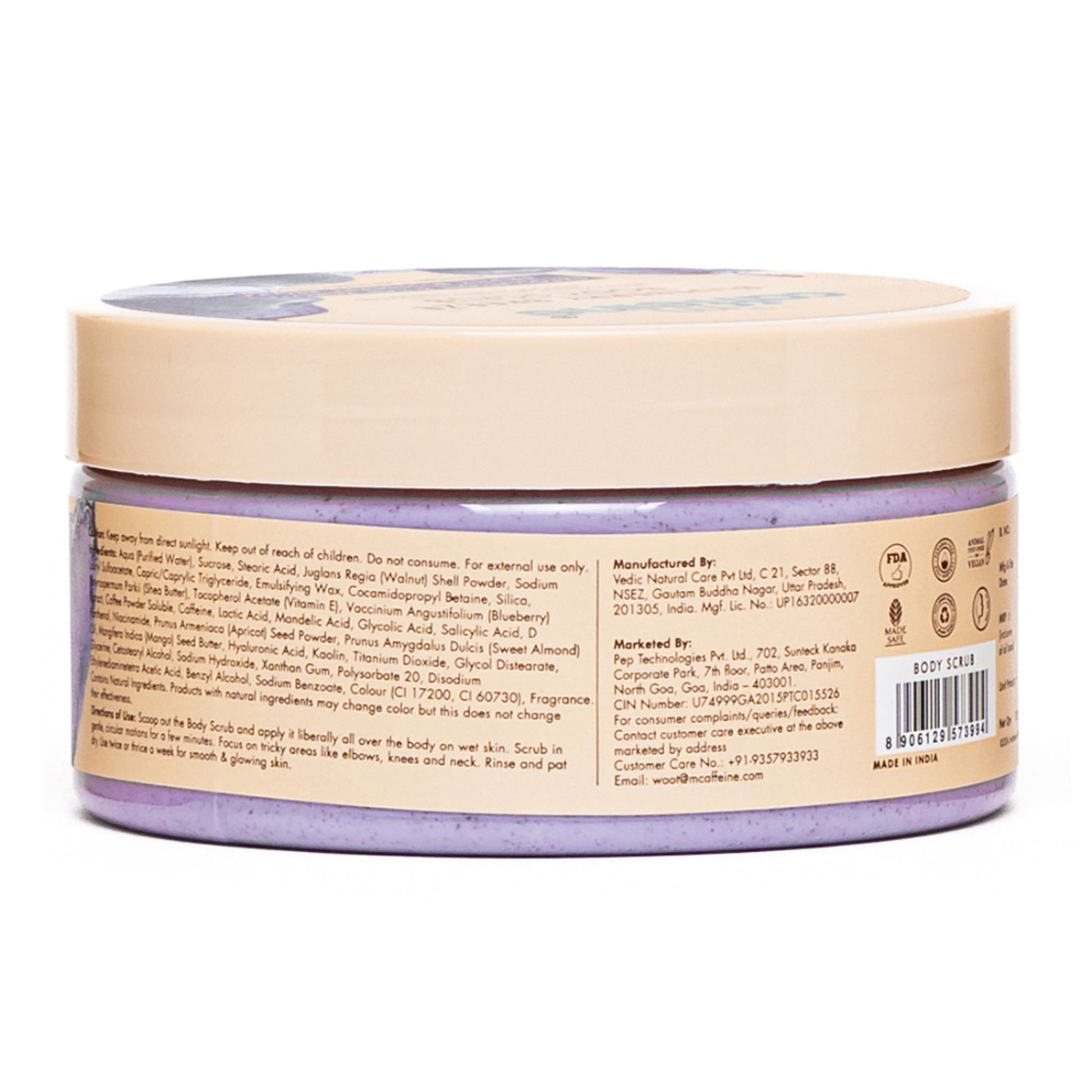 MCaffeine Blueberry Breeze Body Scrub For Glowing Skin, Exfoliates & Removes Tan