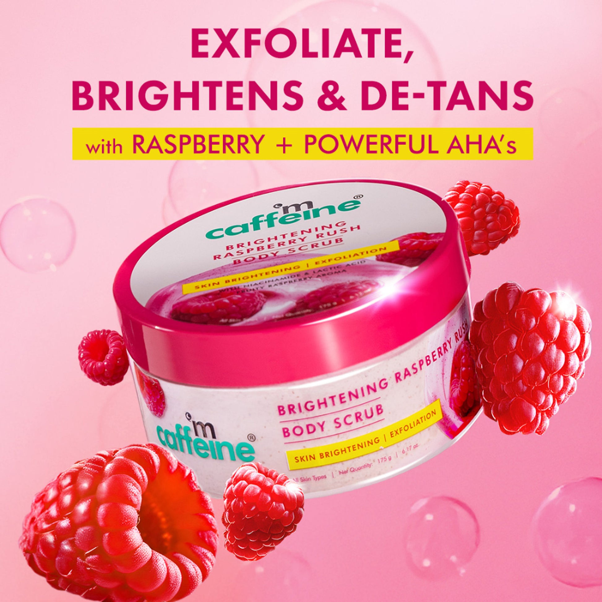 Mcaffeine Brightening Raspberry Rush Body Scrub Removes Tan & Brightens Skin