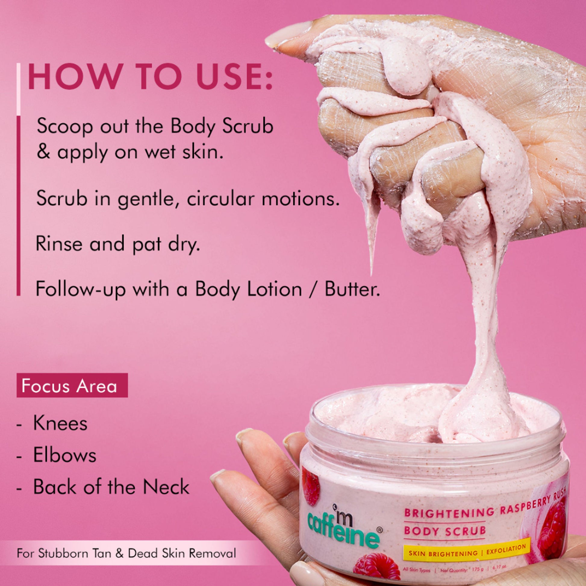 Mcaffeine Brightening Raspberry Rush Body Scrub Removes Tan & Brightens Skin