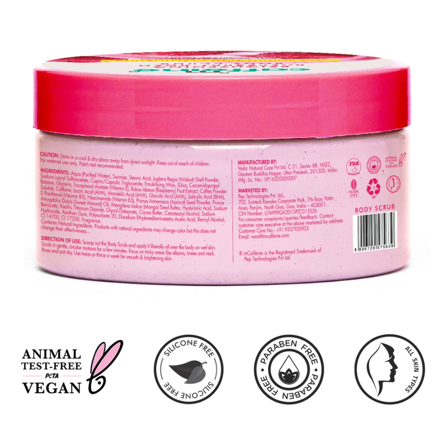 Mcaffeine Brightening Raspberry Rush Body Scrub Removes Tan & Brightens Skin