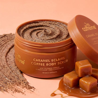 MCaffeine Caramel Eclairs Coffee Body Scrub, Smooth Skin & Reduces Tan, 10% Coffee Grounds & AHA