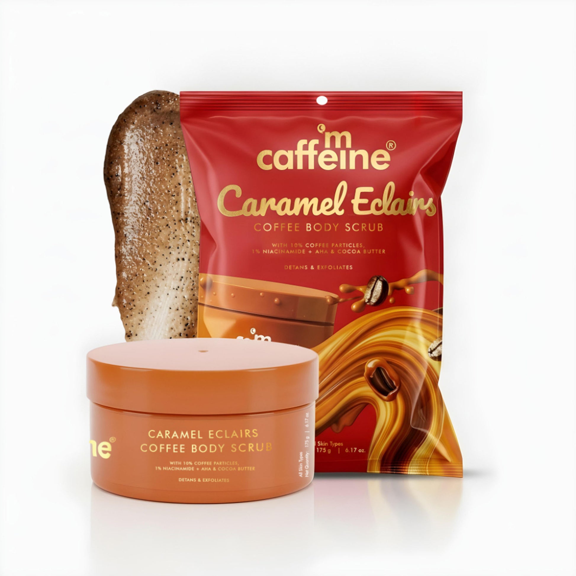 MCaffeine Caramel Eclairs Coffee Body Scrub, Smooth Skin & Reduces Tan, 10% Coffee Grounds & AHA