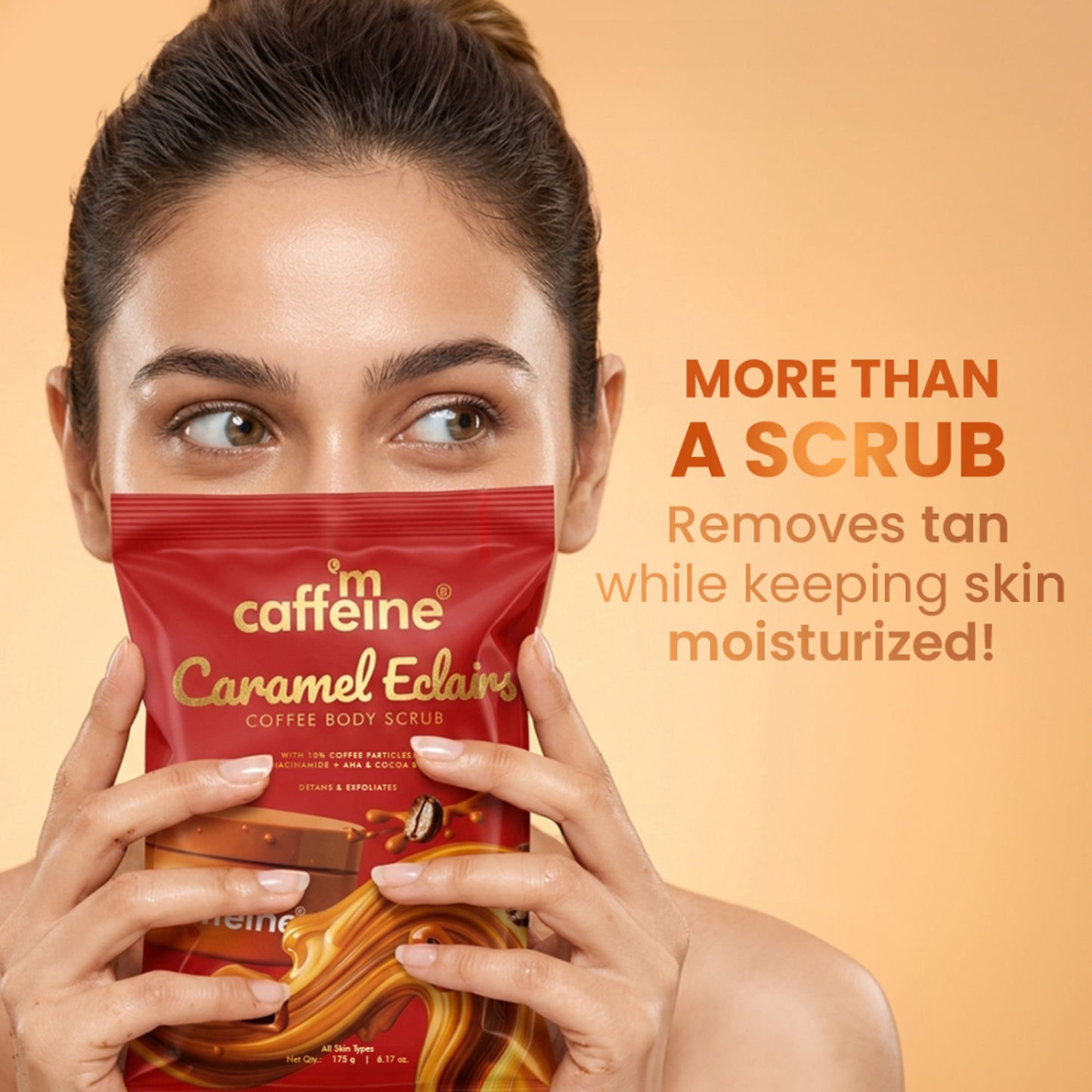 MCaffeine Caramel Eclairs Coffee Body Scrub, Smooth Skin & Reduces Tan, 10% Coffee Grounds & AHA