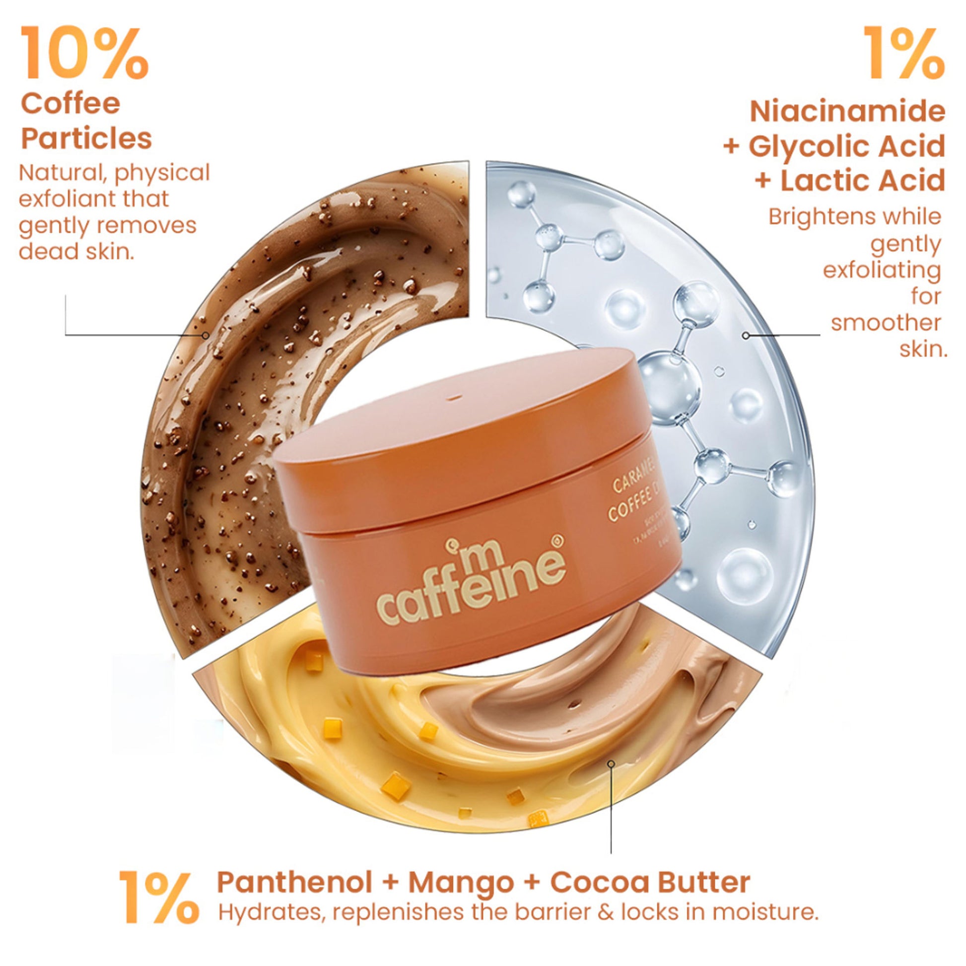 MCaffeine Caramel Eclairs Coffee Body Scrub, Smooth Skin & Reduces Tan, 10% Coffee Grounds & AHA