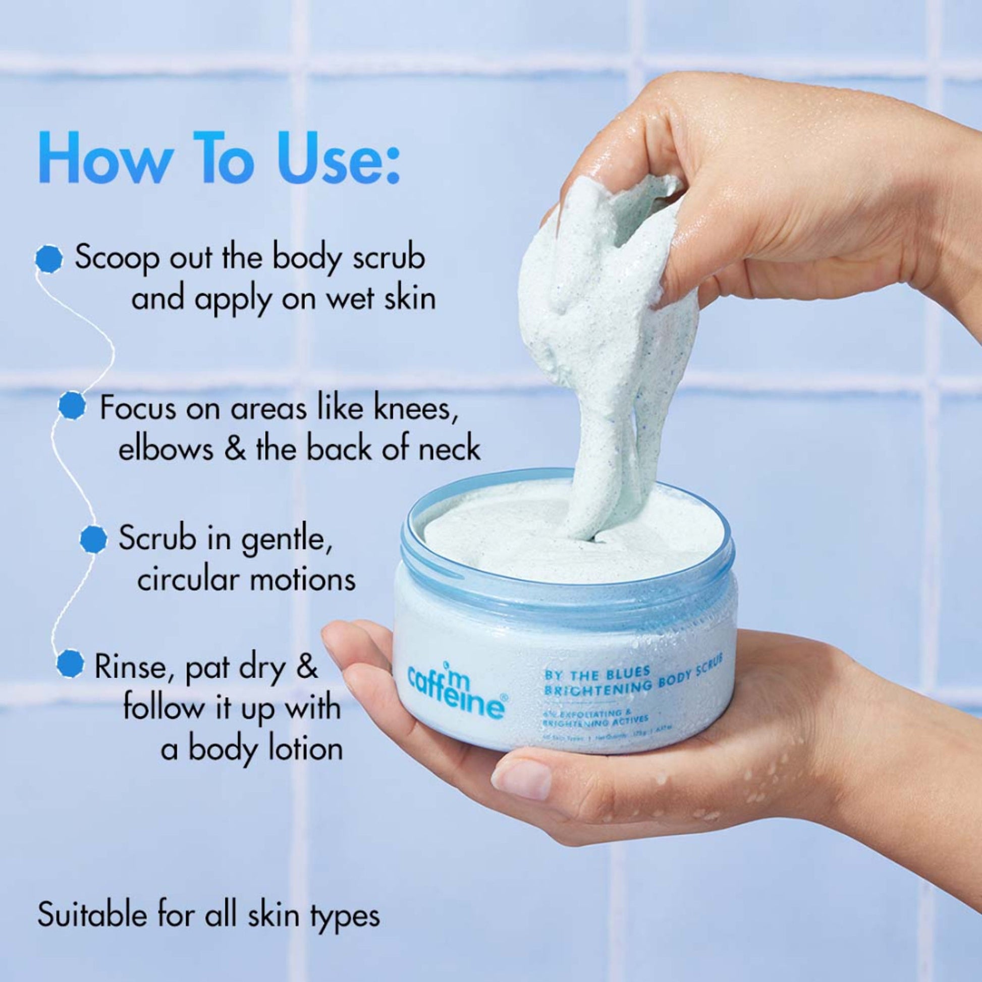 MCaffeine By Blues Brightening & Exfoliating Body Scrub, 6% Multi-Action Actives with Niacinamide