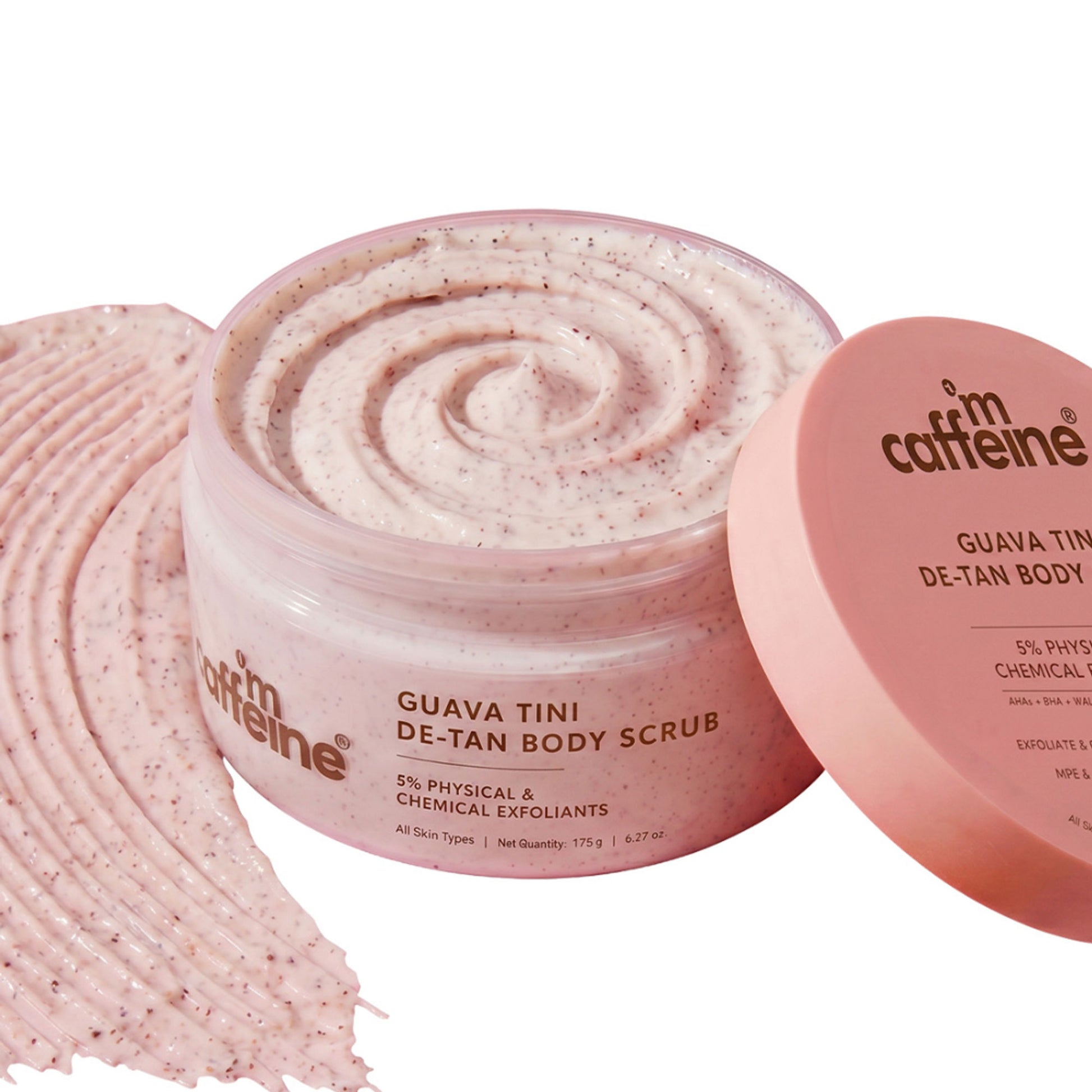 MCaffeine Guava De-Tan Body Scrub, 5% Natural & Chemical Exfoliants, Reduces Tan & Brightens Skin