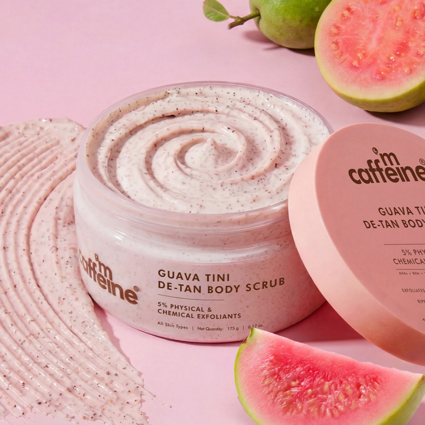 MCaffeine Guava De-Tan Body Scrub, 5% Natural & Chemical Exfoliants, Reduces Tan & Brightens Skin