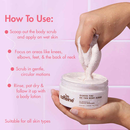 MCaffeine Guava De-Tan Body Scrub, 5% Natural & Chemical Exfoliants, Reduces Tan & Brightens Skin