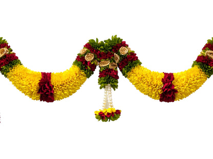 Yellow & Red Hanging Artificial Flower Toran for Main Door Entrance, Reusable Thoran for Pooja Mandir, Living Room & Home Décor, Bandarwal for Festival Decoration (42x25 inch)